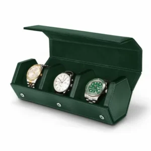 Three Green Microfiber Leather Portable Travel Watch Roll
